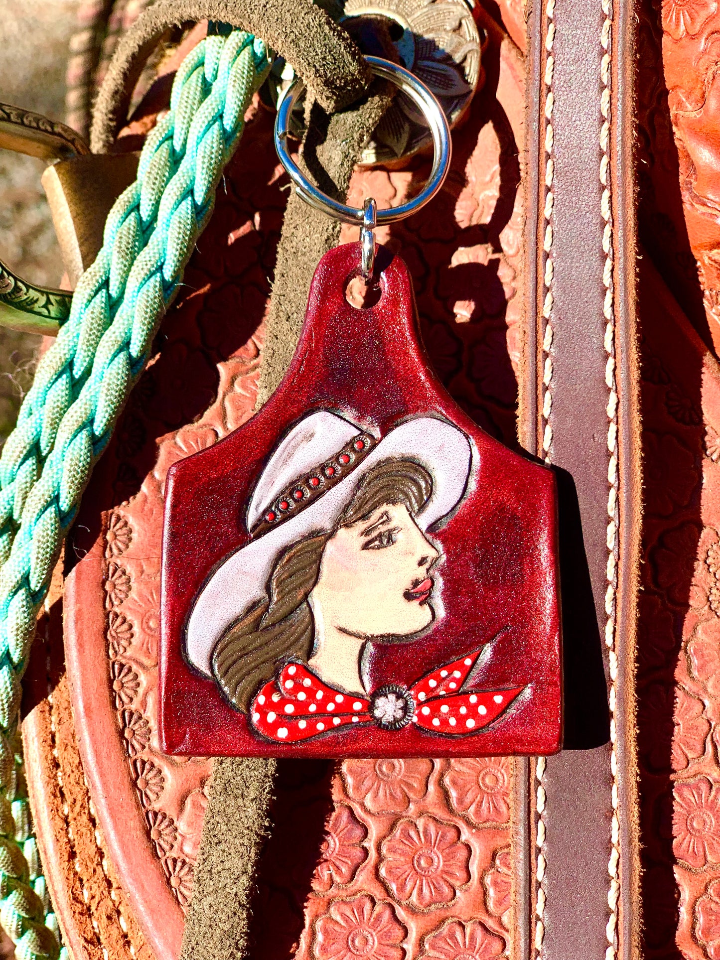 Cowgirl Ear Tag Key Chain