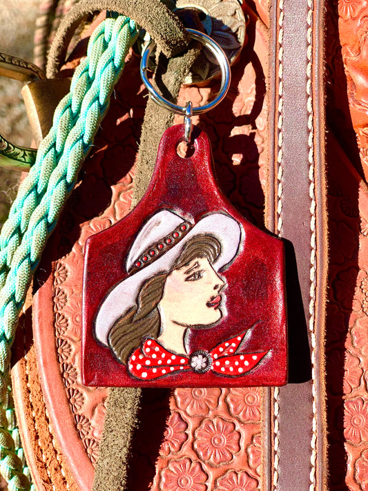Cowgirl Ear Tag Key Chain