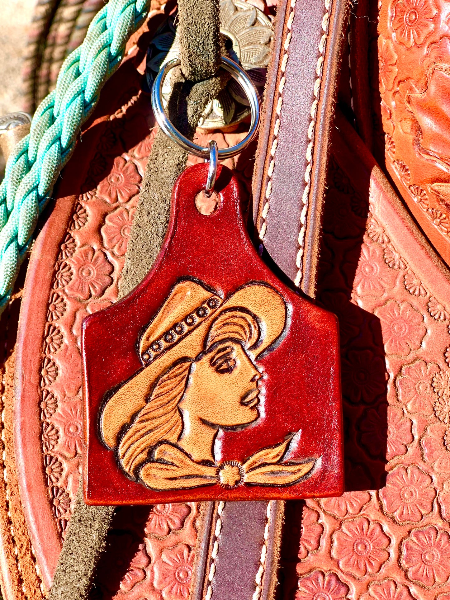 Cowgirl Ear Tag Key Chain
