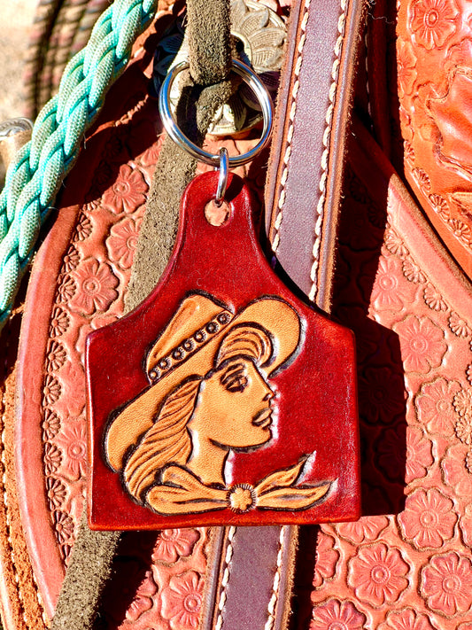 Cowgirl Ear Tag Key Chain